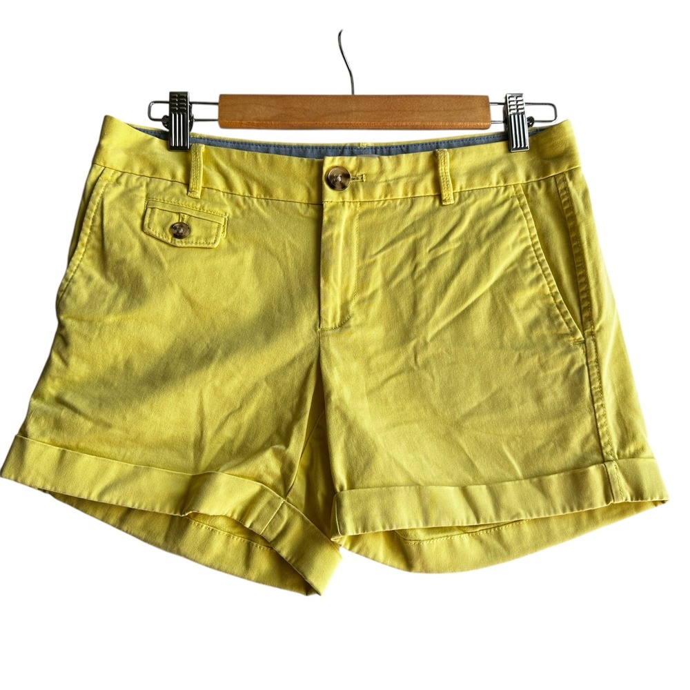 Banana Republic Yellow Cuffed Chino Shorts Casual Preppy Size 2 Cotton Blend